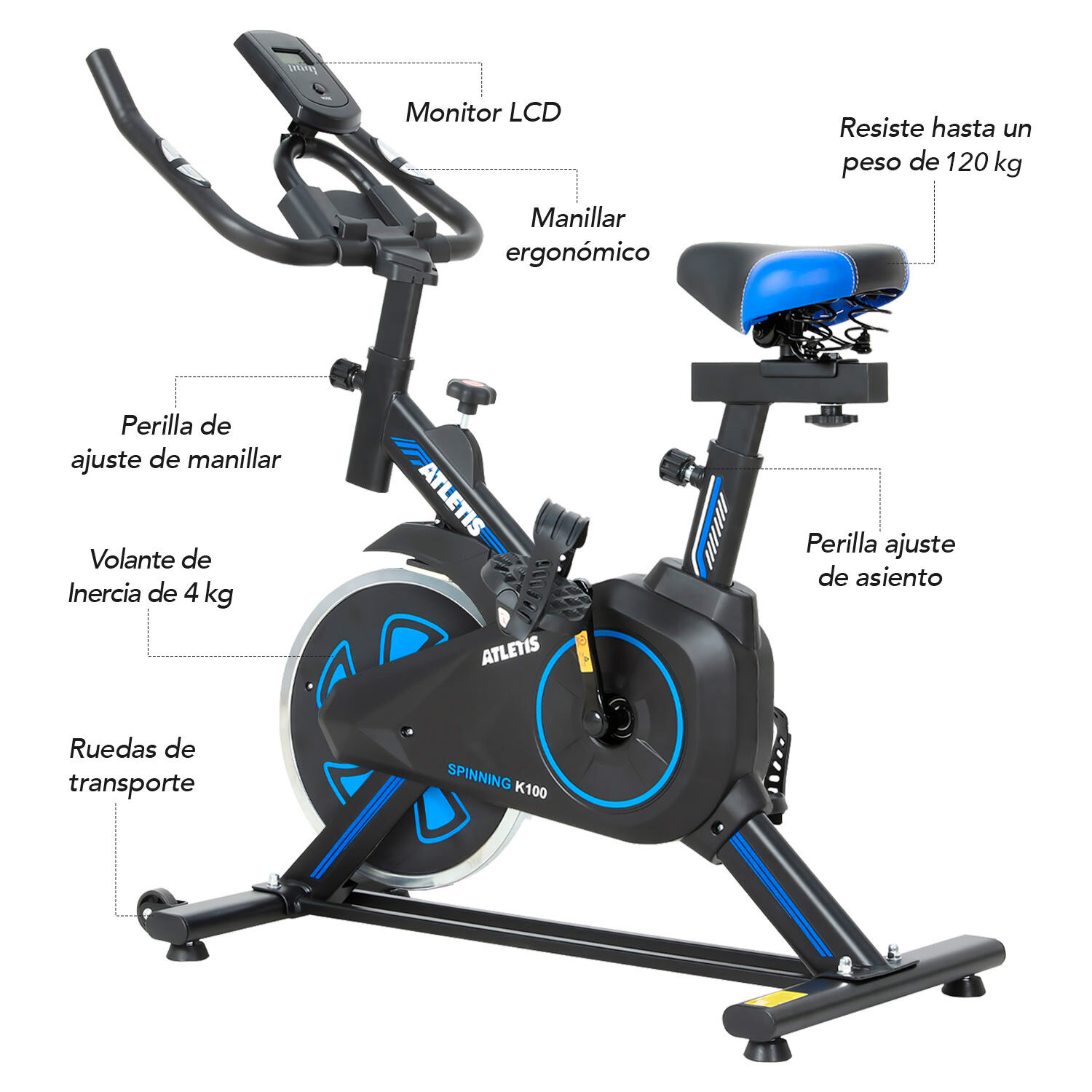 Bicicleta Spinning K100 Lite Azul image number 6.0