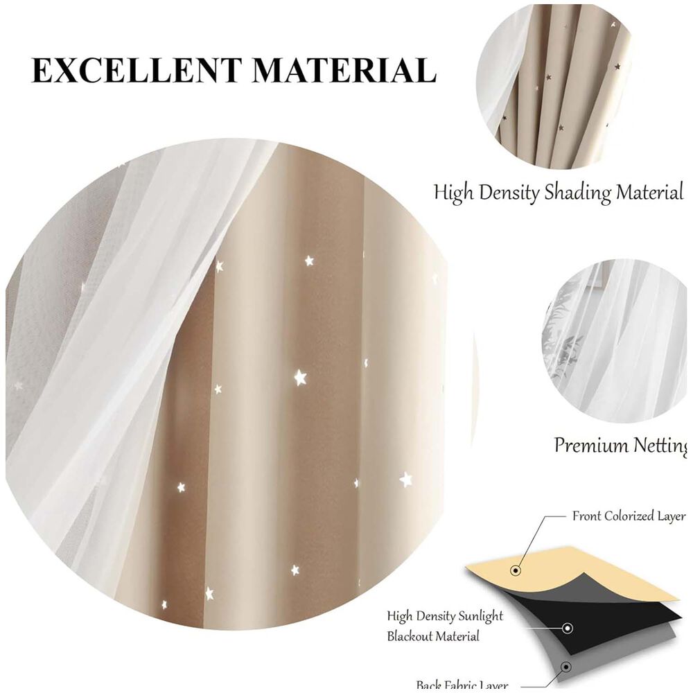 Cortinas Blackout Con Agujero Estrella Y Visillo Integrado - Beige image number 3.0