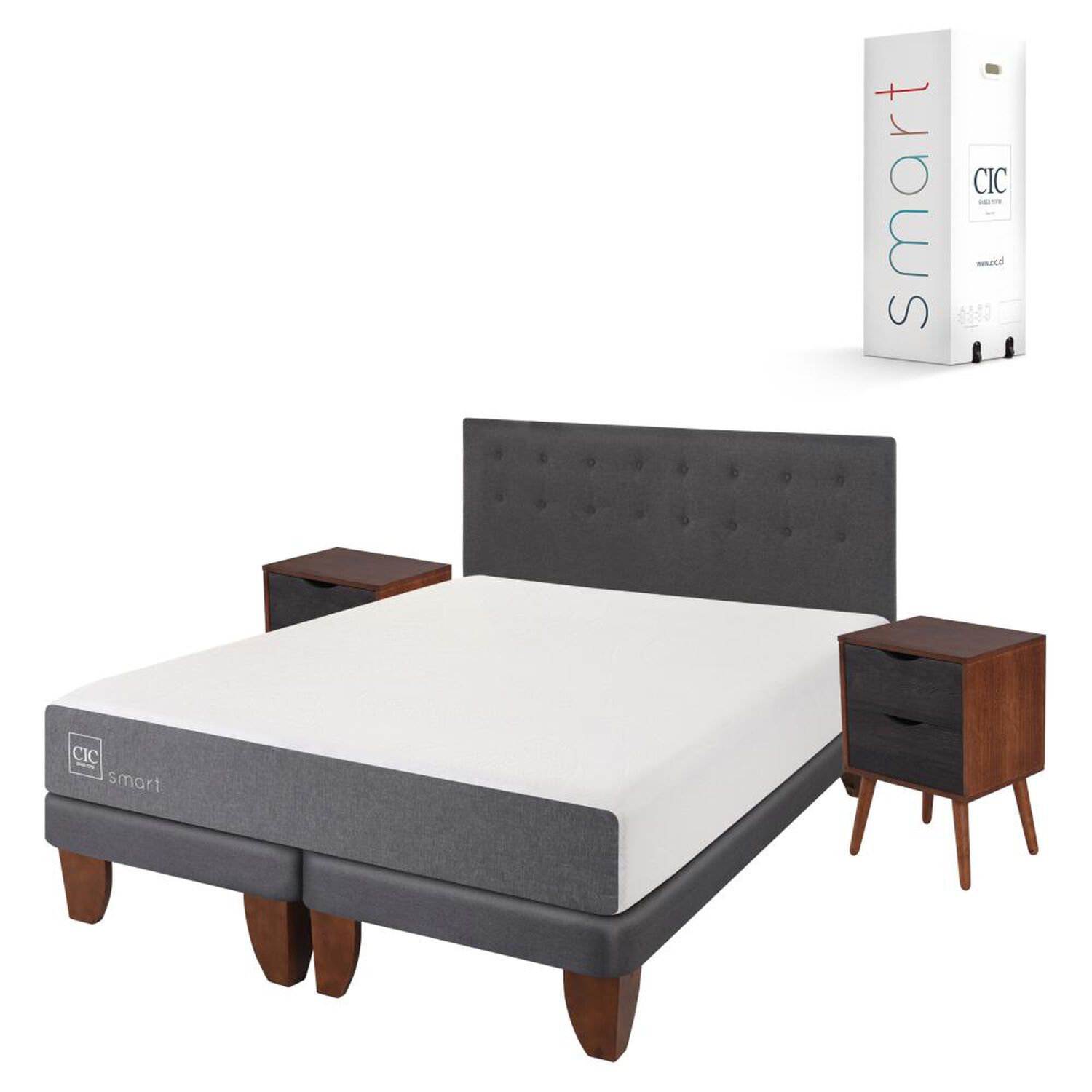 Cama Europea Cic Smart / King / Base Dividida + Set De Maderas image number 1.0