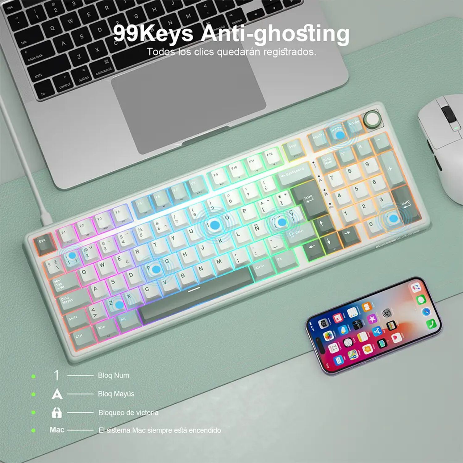 Teclado Mec&aacute;nico Rk R98 Pro Skycyan Rgb Espa&ntilde;ol Usb-c image number 1.0