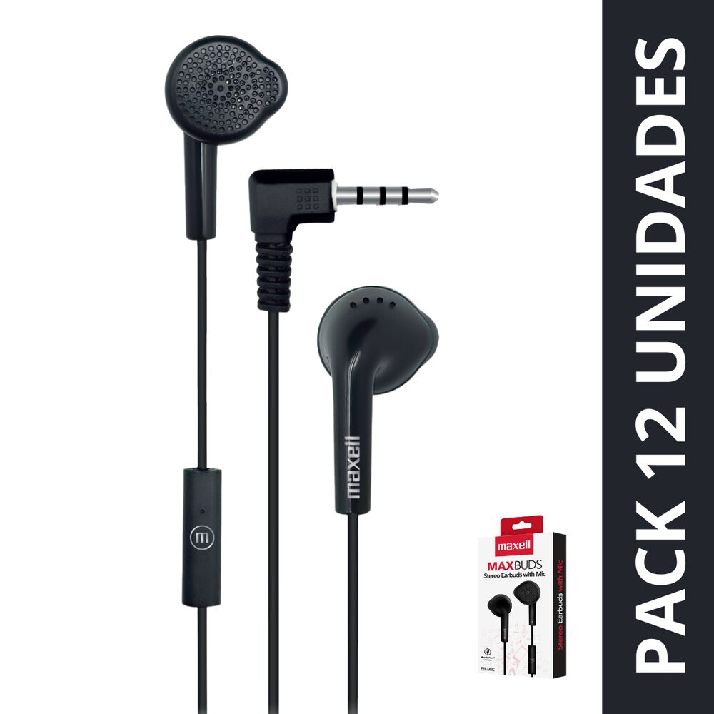 Pack 12 Audífonos Eb-mic Estéreo Con Microfono Maxell Negro image number 0.0
