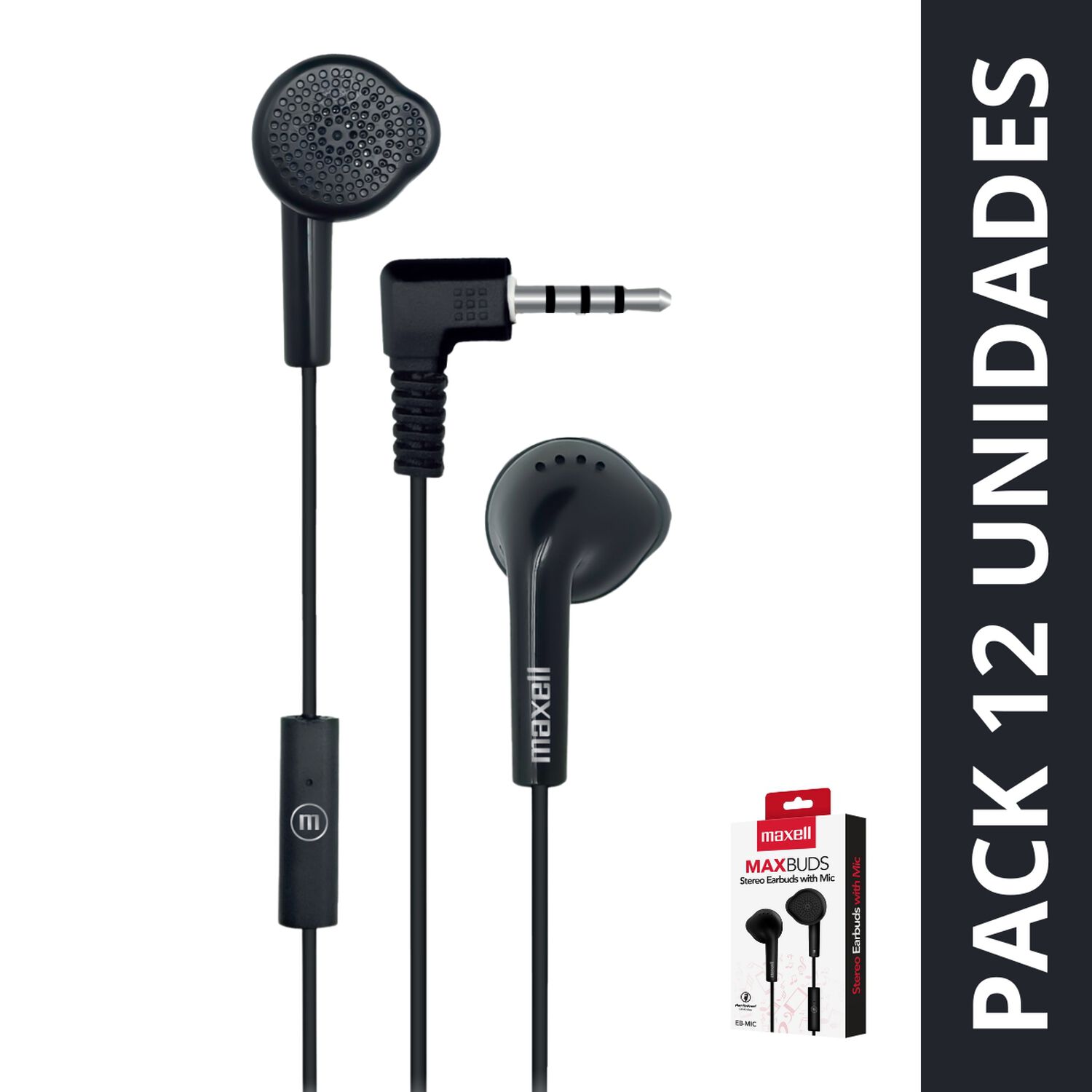 Pack 12 Audífonos Eb-mic Estéreo Con Microfono Maxell Negro
