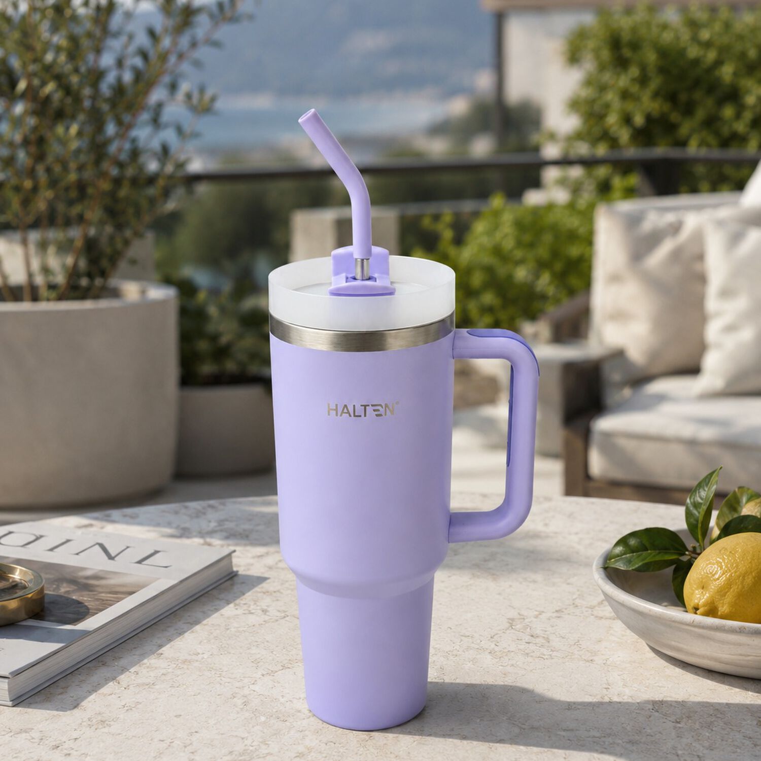 Termo Big Mug 1.2 Litros Acero Inoxidable Con Sorbete Marca Halten Color Morado image number 2.0