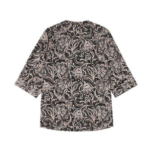 Blusa Full Print Manga 3/4 Roll Up Cuello Mao Mujer Lesage