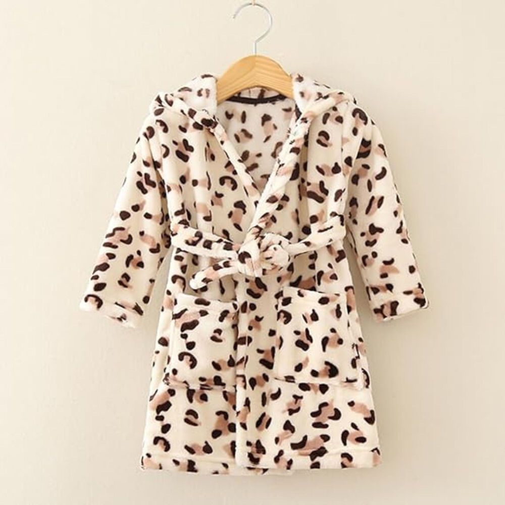 Bata De Ba&ntilde;o Capucha Bolsillos Ni&ntilde;o Ni&ntilde;a Polar Animal Print image number 6.0