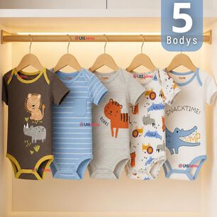 Pack 5 Bodys Manga Corta 100% Algod&oacute;n Tedmimak Ni&ntilde;o Jungle Crew