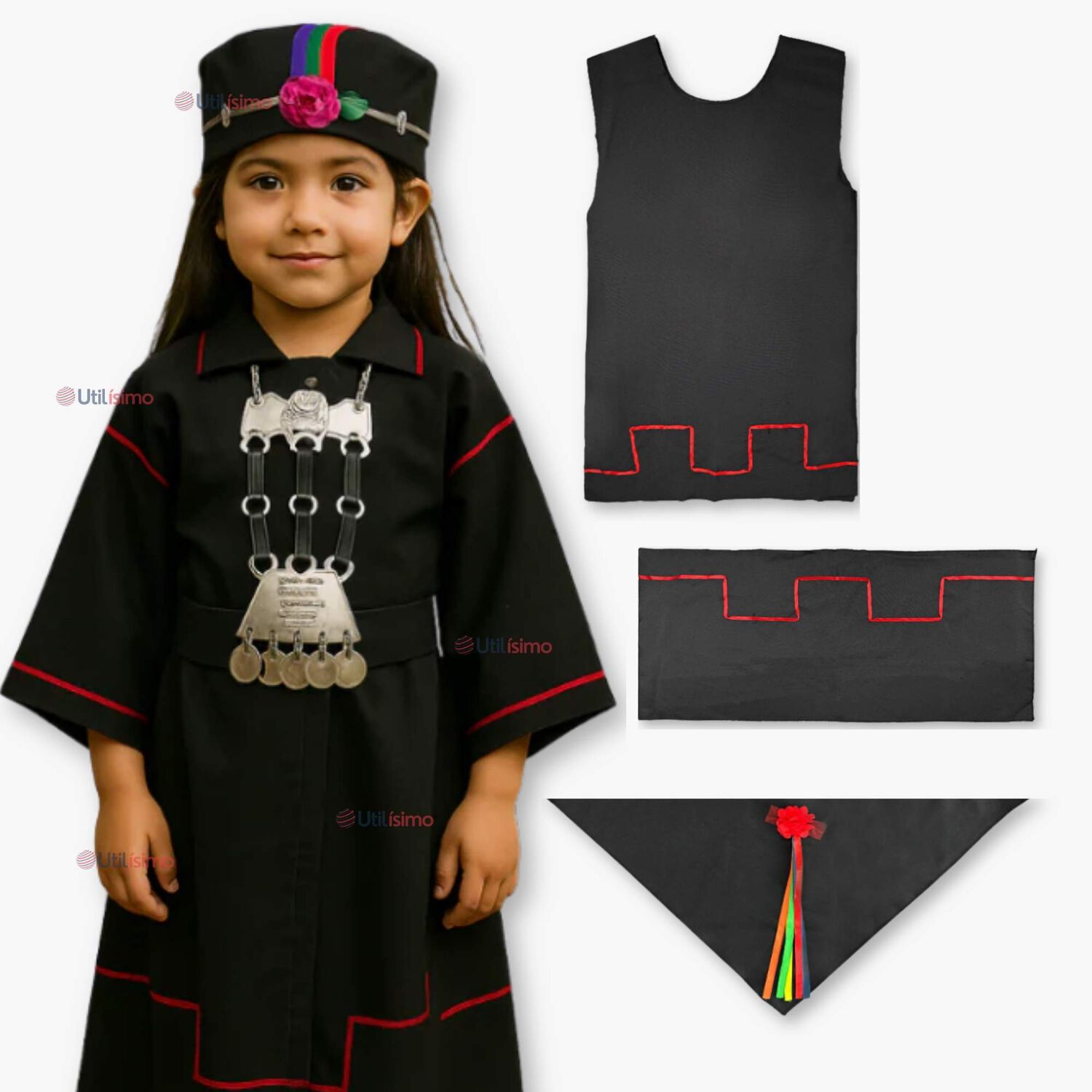Traje Vestido Mapuche Ni&ntilde;a Incluye Trapelacucha 4 A&ntilde;os Hasta Talla S Vestimenta T&iacute;pica image number 0.0