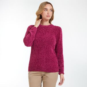 Sweater Chenille Liso Cuello Redondo Mujer Geeps