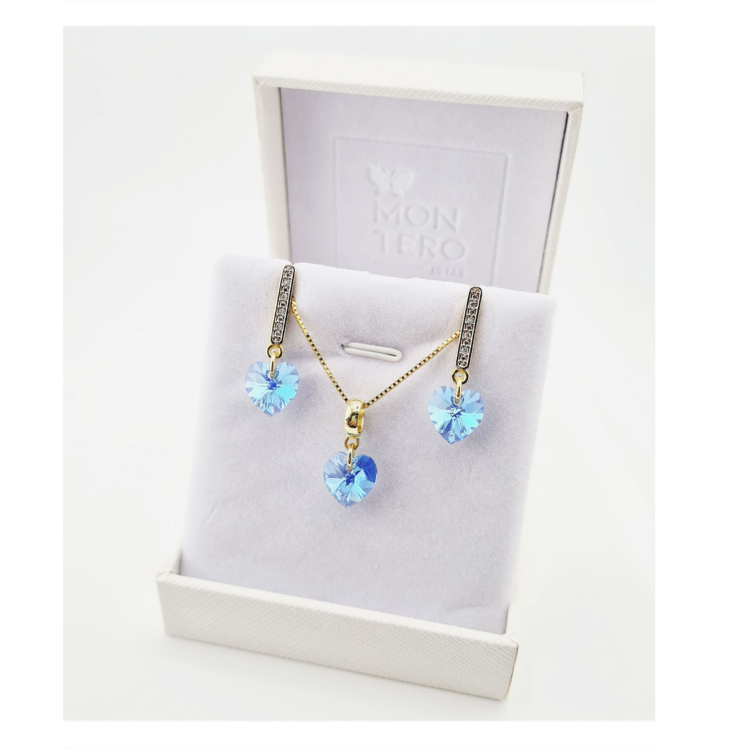 Conjunto Romance Gold Cristales Genuinos Aquamarine image number 2.0