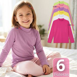 Pack 6 Poleras Camisetas Polar Primera Capa Cuello Beatle Manga Larga Colores Surtido Ni&ntilde;a