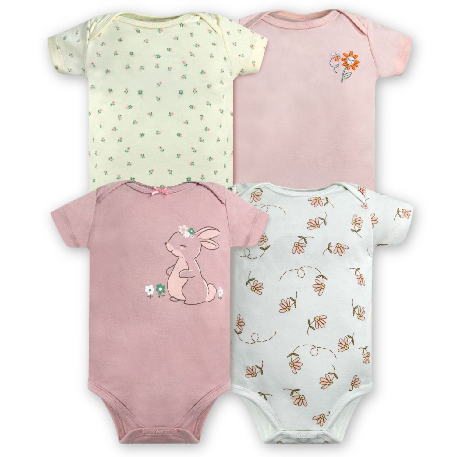 Pack 4 Bodys Ni&ntilde;a Manga Corta Tedmimak 100% Algod&oacute;n Conejos Rosa image number 0.0