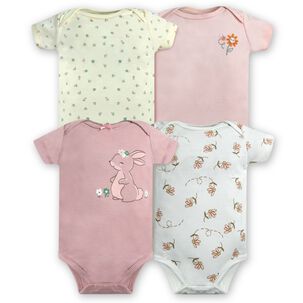 Pack 4 Bodys Ni&ntilde;a Manga Corta Tedmimak 100% Algod&oacute;n Conejos Rosa