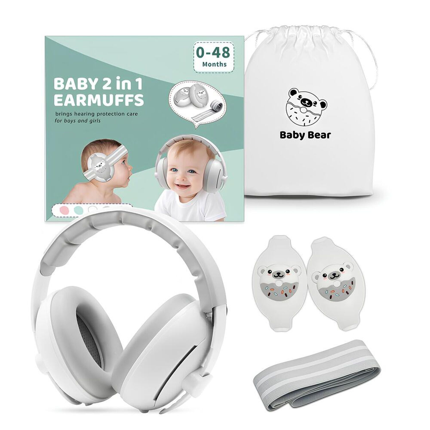 Orejeras Antiruido Auriculares 2 En 1 Blanca Lubabycas image number 2.0