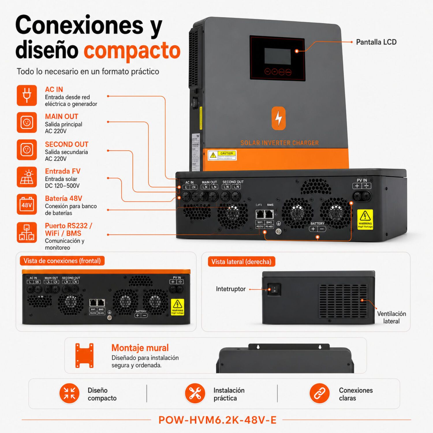 Inversor Solar H&iacute;brido Powmr 6200w 48v Funciona Sin Bater&iacute;as image number 7.0