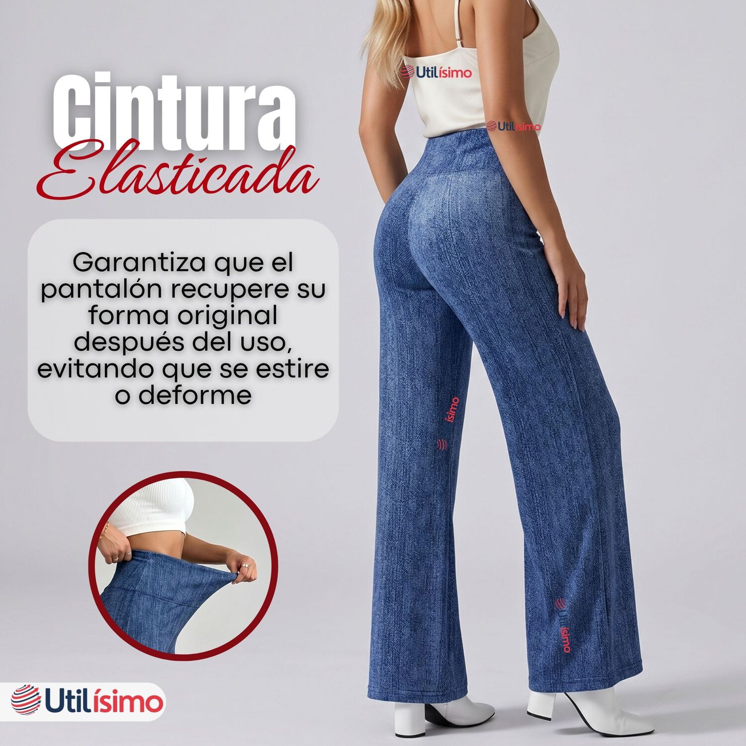 Calza Pantal&oacute;n Polar Con Chiporro Palazzo Mujer Elasticada T&eacute;rmica Azul Jeans image number 6.0