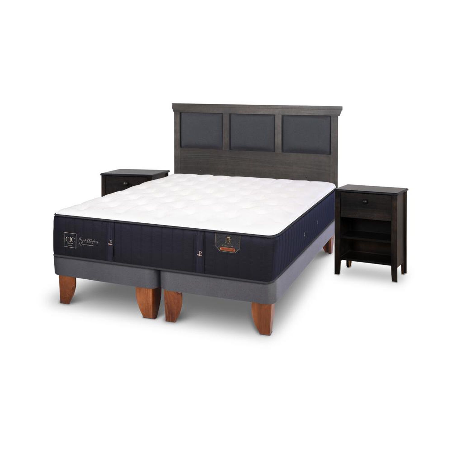 Cama Europea Cic Premium / 2 Plazas / Base Dividida + Set De Maderas image number 1.0