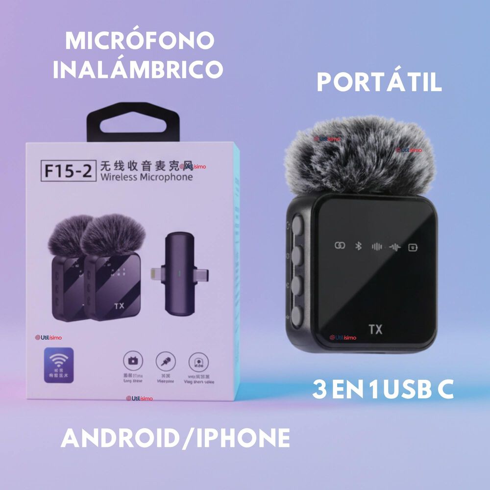 Pack 2 Micr&oacute;fonos Inal&aacute;mbrico 3 En 1 Para Celular Iphone Android Profesional Lavalier image number 3.0