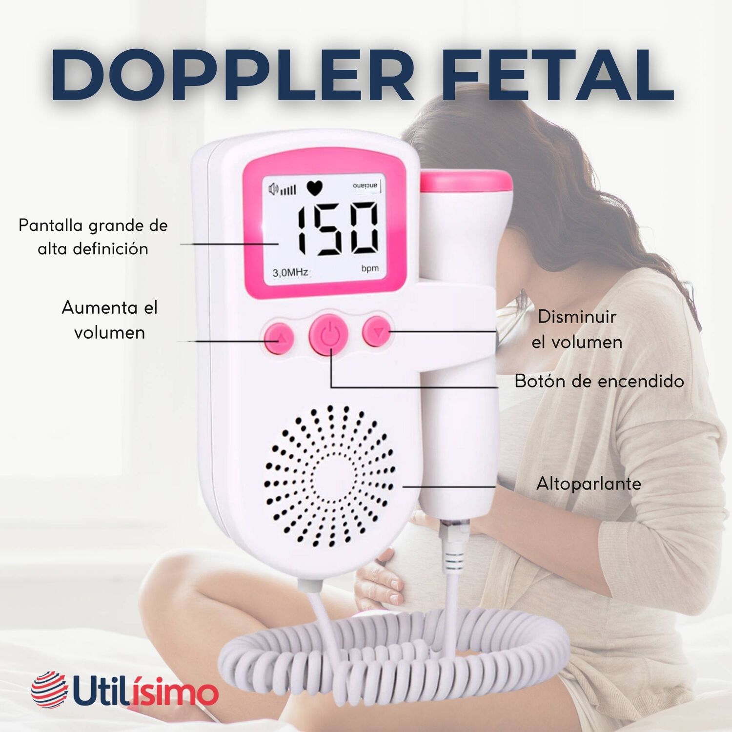 Monitor Fetal Doppler Latidos Fetales Coraz&oacute;n Beb&eacute; Blanco Rosa image number 3.0
