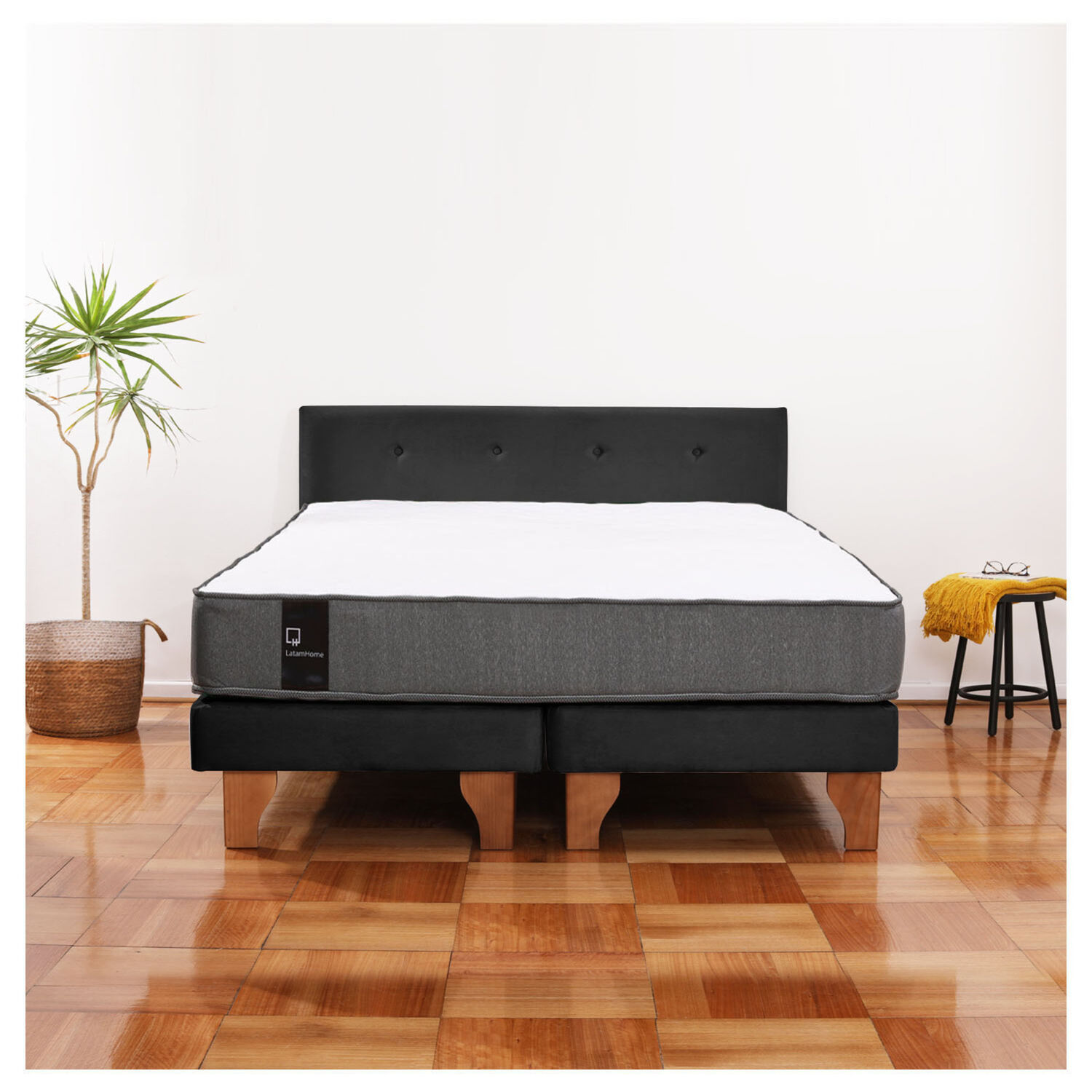 Cama Europea Zen Best Tela Velvet Negro 2 Plazas + Respaldo image number 0.0