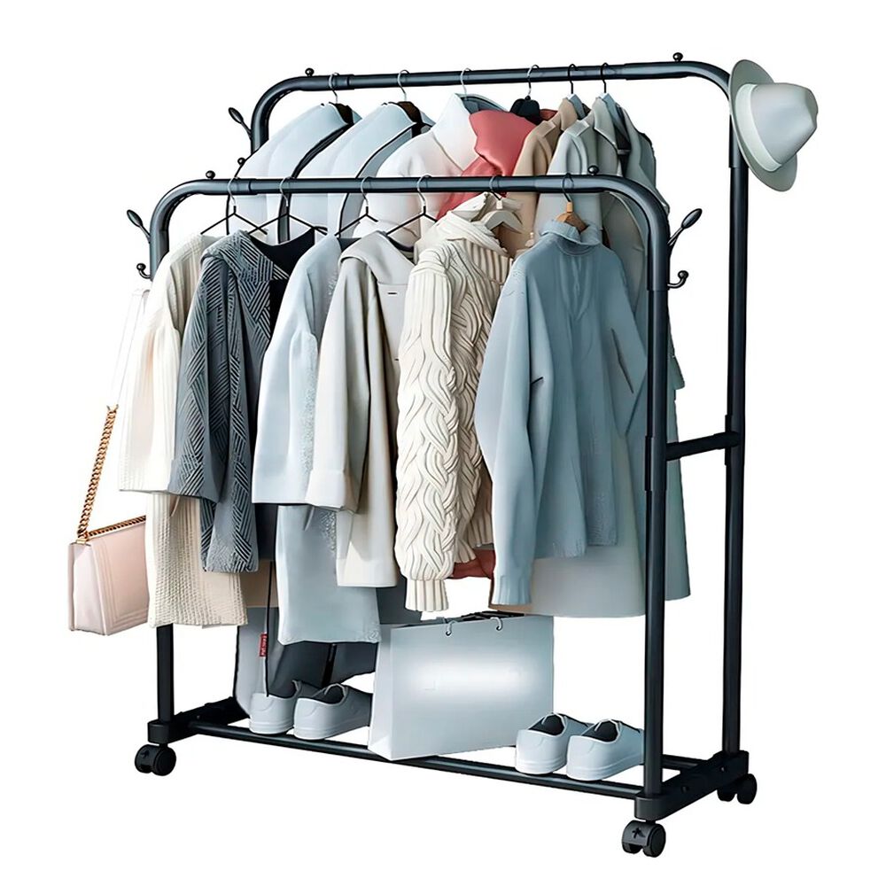 Perchero Rack Rodante Colgar Ropa 2 Niveles Negro image number 4.0