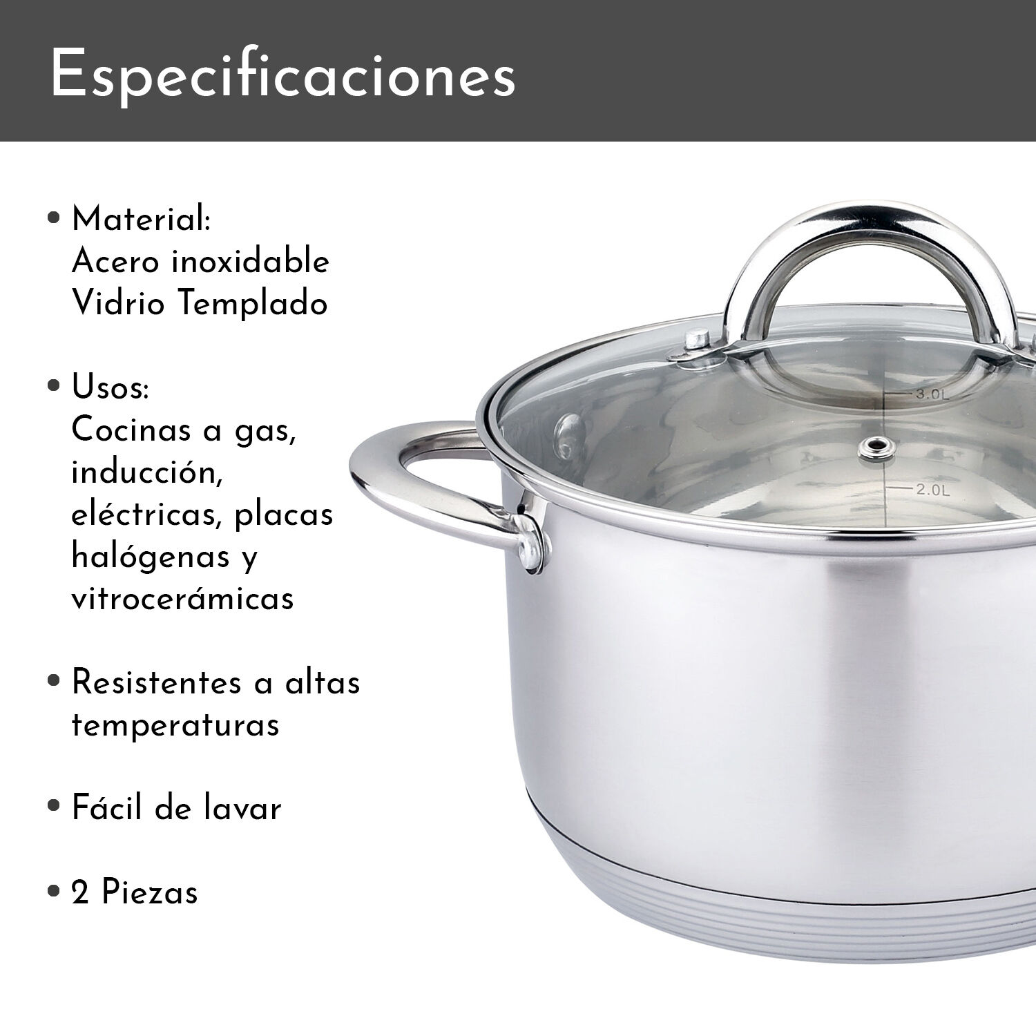 Olla De Acero Inoxidable 16 Cm 1,9 Lts image number 3.0