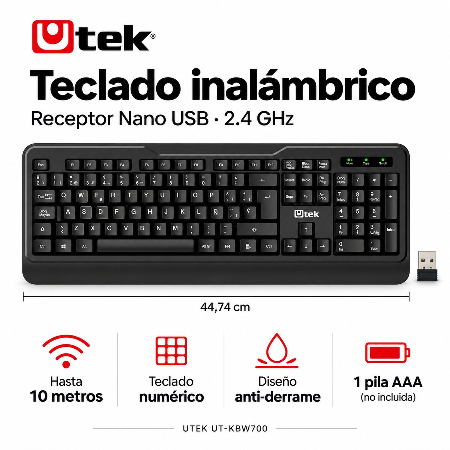 Teclado Inal&aacute;mbrico Con Receptor Nano Usb 2g Multiplataforma image number 5.0