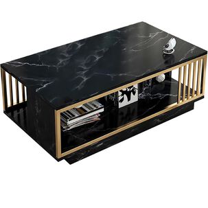 Mesa De Centro Rectangular 120 X 60 X 40 Cm Mármol Negro