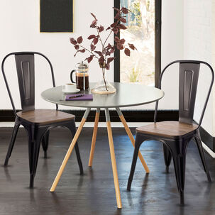 Pack 4 Silla Tolix Vintage Con Asiento De Madera Negro