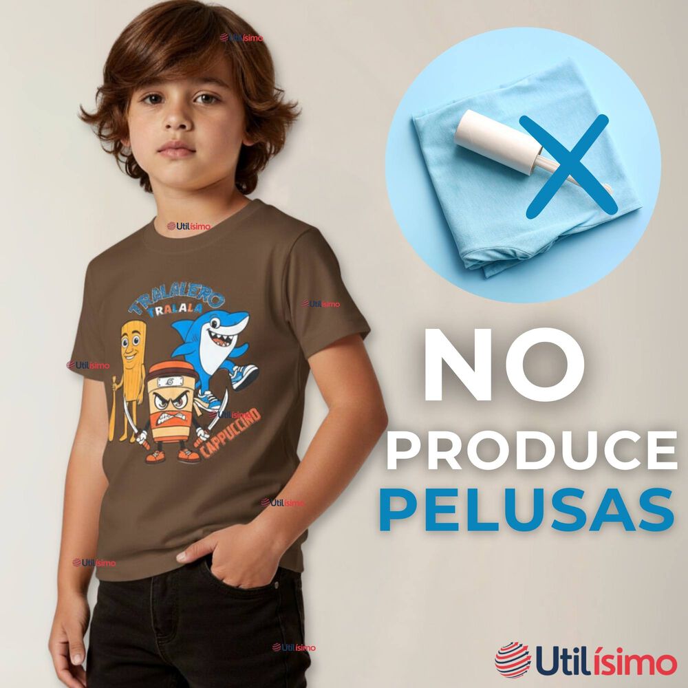 Polera Brainrots 100% Algodón Manga Corta Niño Tralalero Marrón image number 7.0