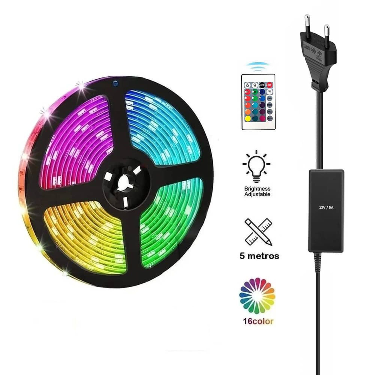 Kit Tira De Luces Led Full Rgb High Power 5 Metro + Control image number 1.0