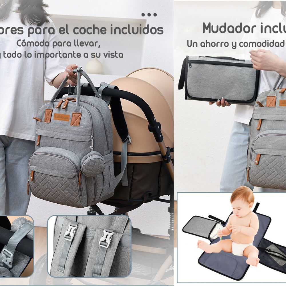 Mochila Maternal Con Monidero Y Colgador Lubabycas Negra image number 2.0