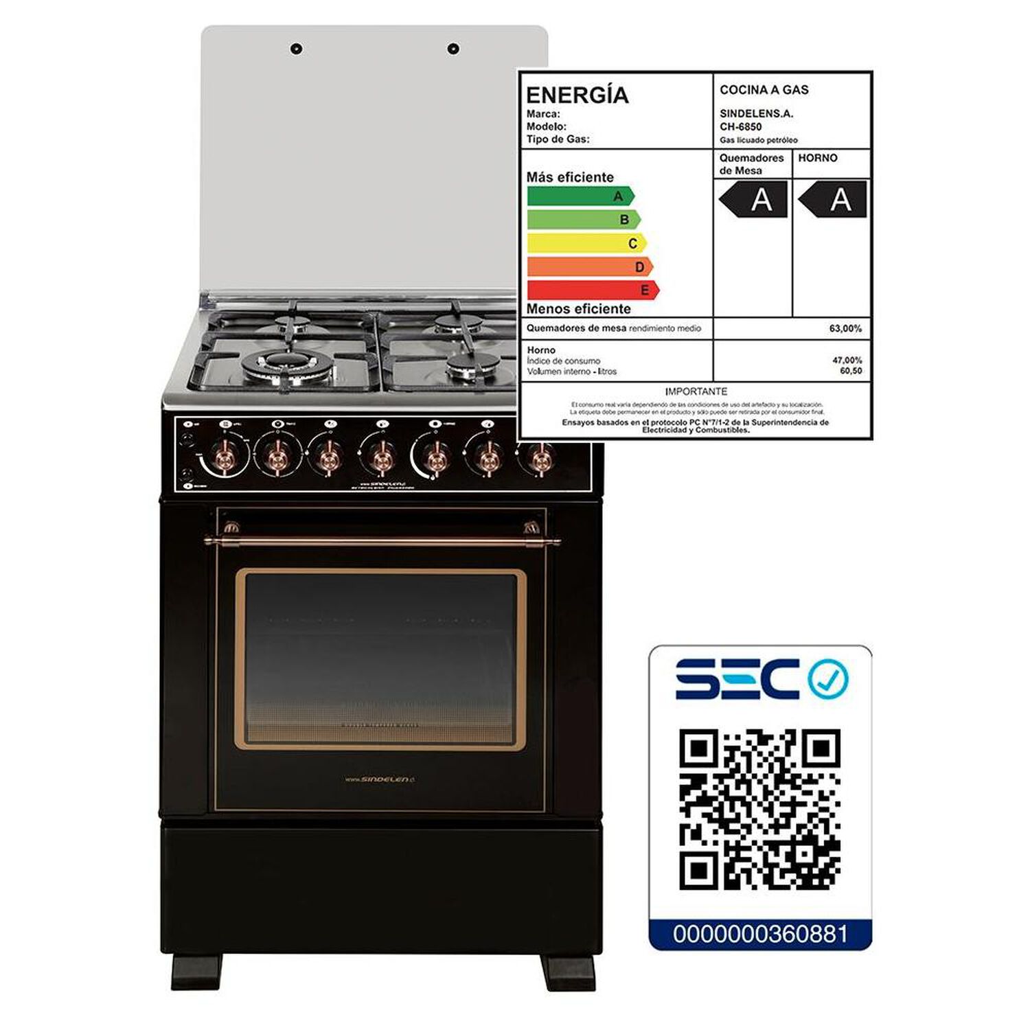 Cocina A Gas Sindelen CH-6850RD / 4 Quemadores image number 6.0
