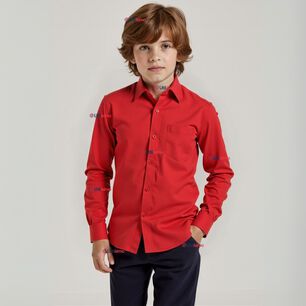 Camisa Casual De Vestir Manga Larga Cuello Americano 100% Algod&oacute;n Rojo