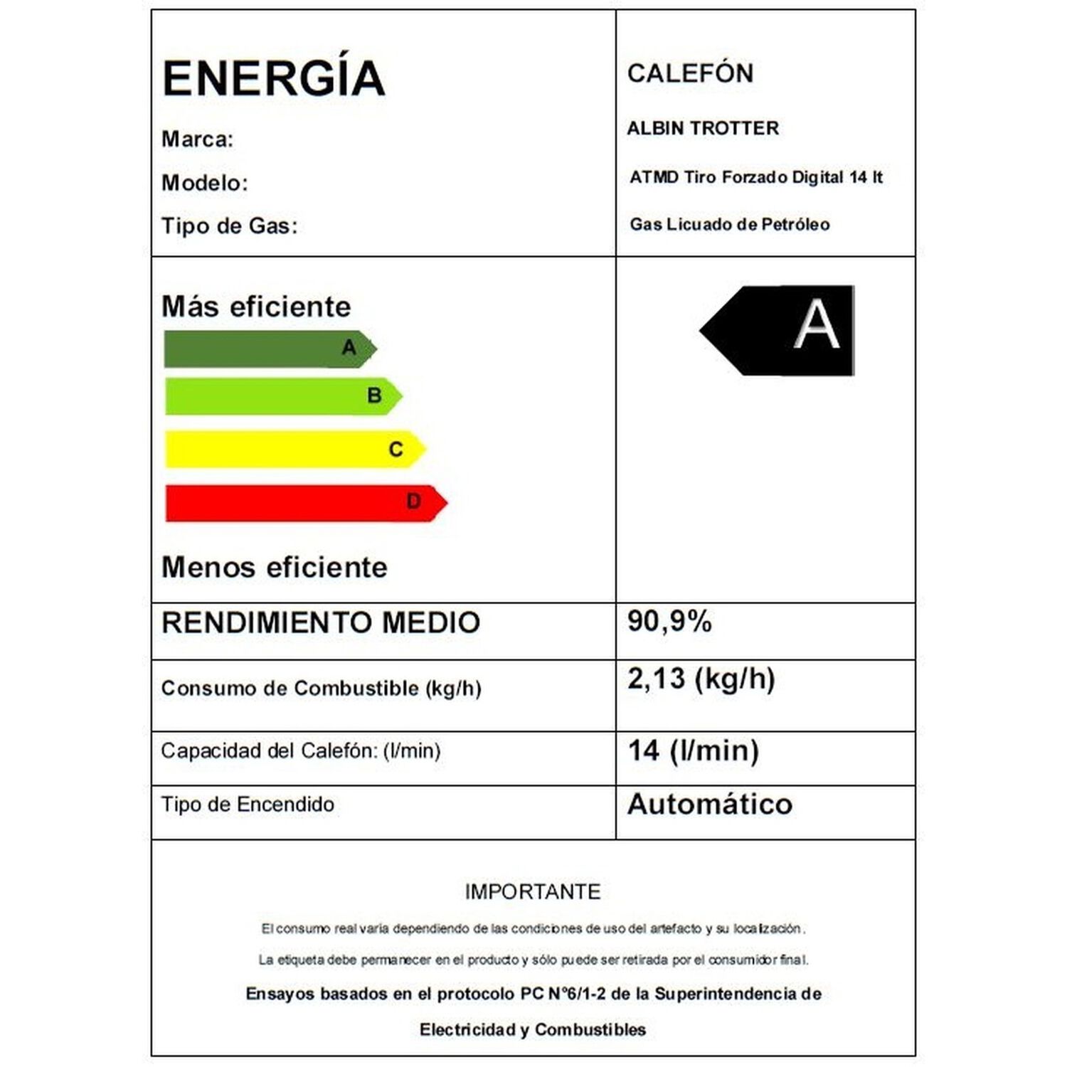 Calefont Albin Trotter 14 Litros Tiro Forzado Gas Licuado image number 8.0