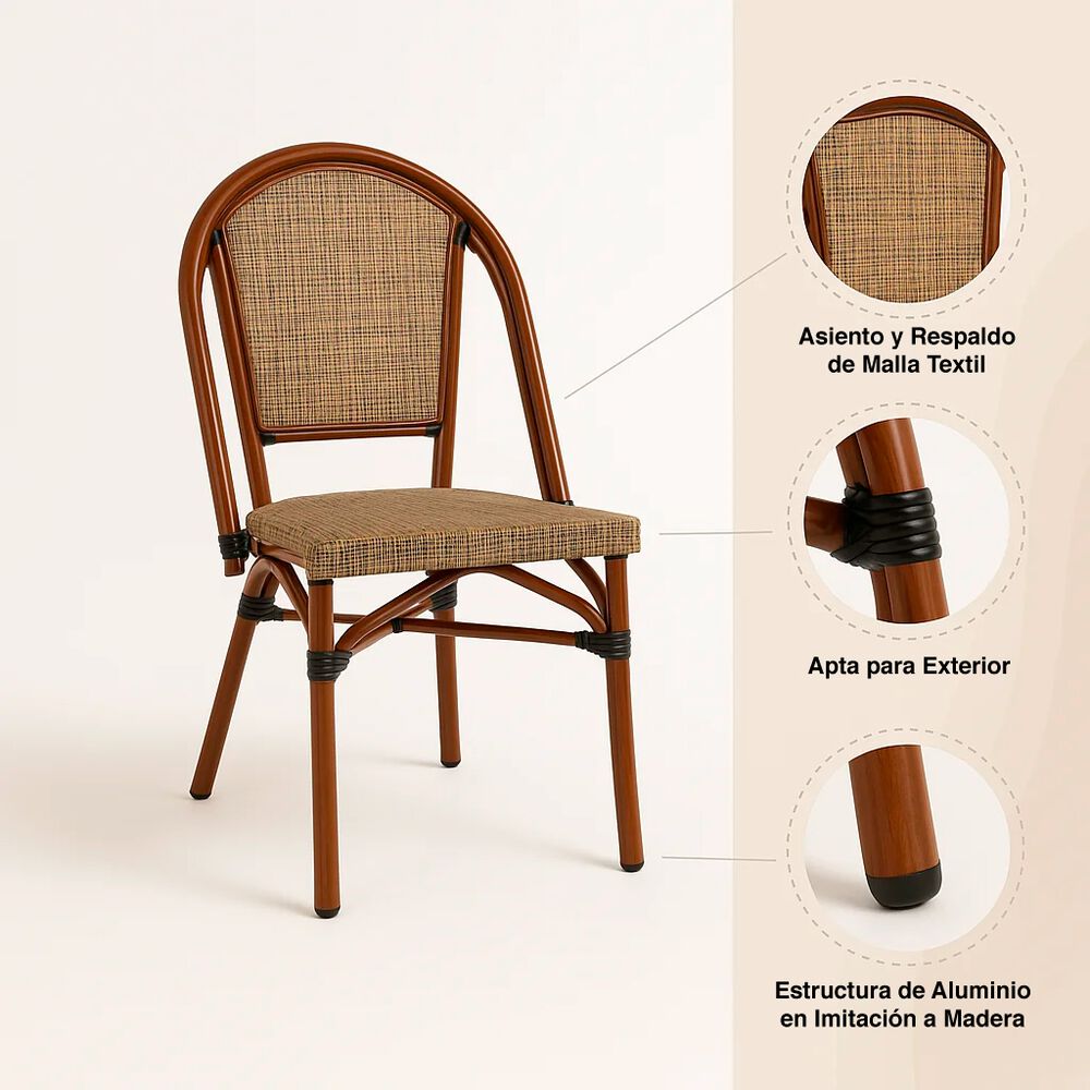Pack De 4 Sillas Bistro Parisina Textileno - Beige image number 4.0