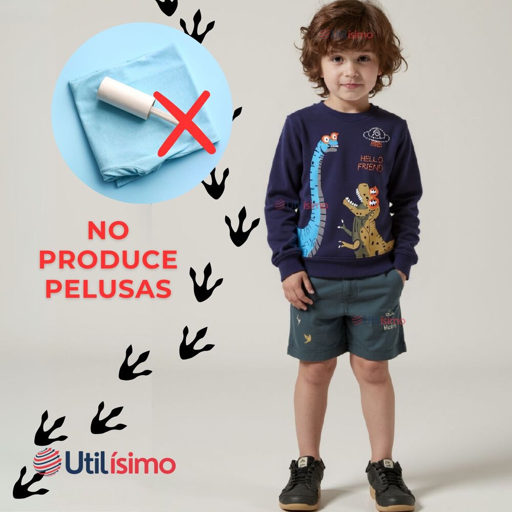 Poler&oacute;n Ni&ntilde;o Manga Larga 100% Algod&oacute;n Azul Dinosaurios image number 6.0