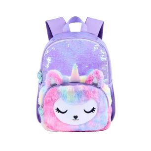 Mochila Escolar Unicornio Felpa Brillos Lentejuelas