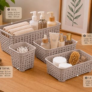 Set De 4 Canastillas Canastas Organizadoras Color Taupe Marca Reyplast