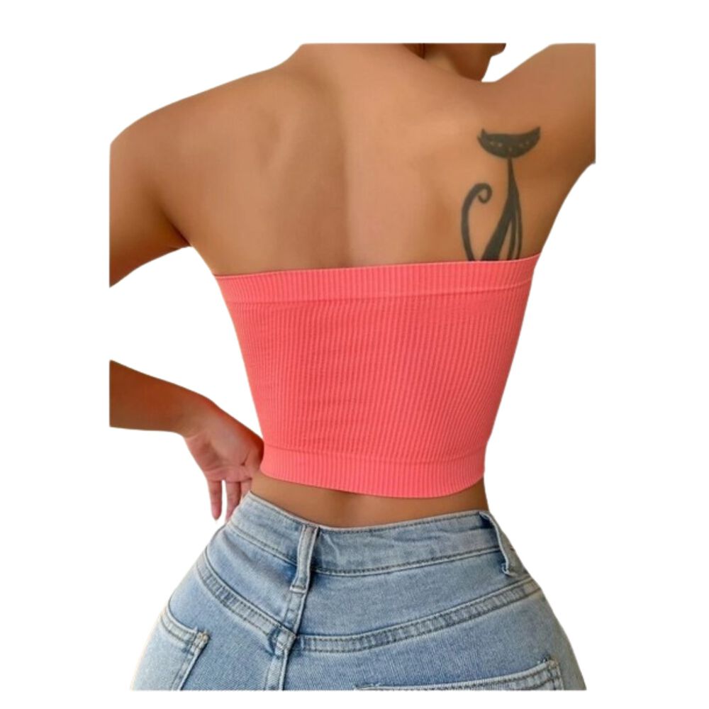 Crop Top Sujetador Unicolor Tejido Rosado Sandia image number 3.0