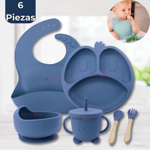 Set De Alimentaci&oacute;n Beb&eacute; Silicona De Formas 6 Piezas Libre Bpa Color Azul