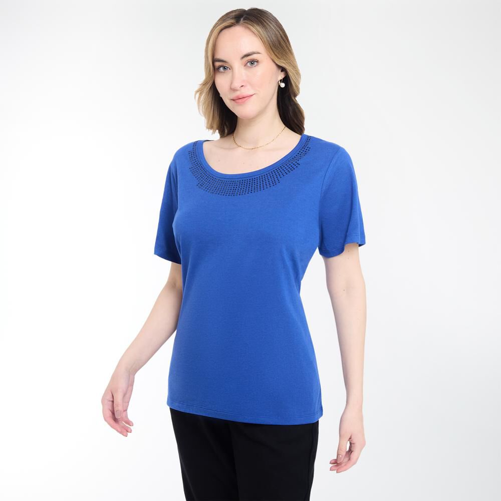 Polera Lisa Manga Corta Cuello Redondo Con Apicaci&oacute;n Mujer Lesage image number 2.0