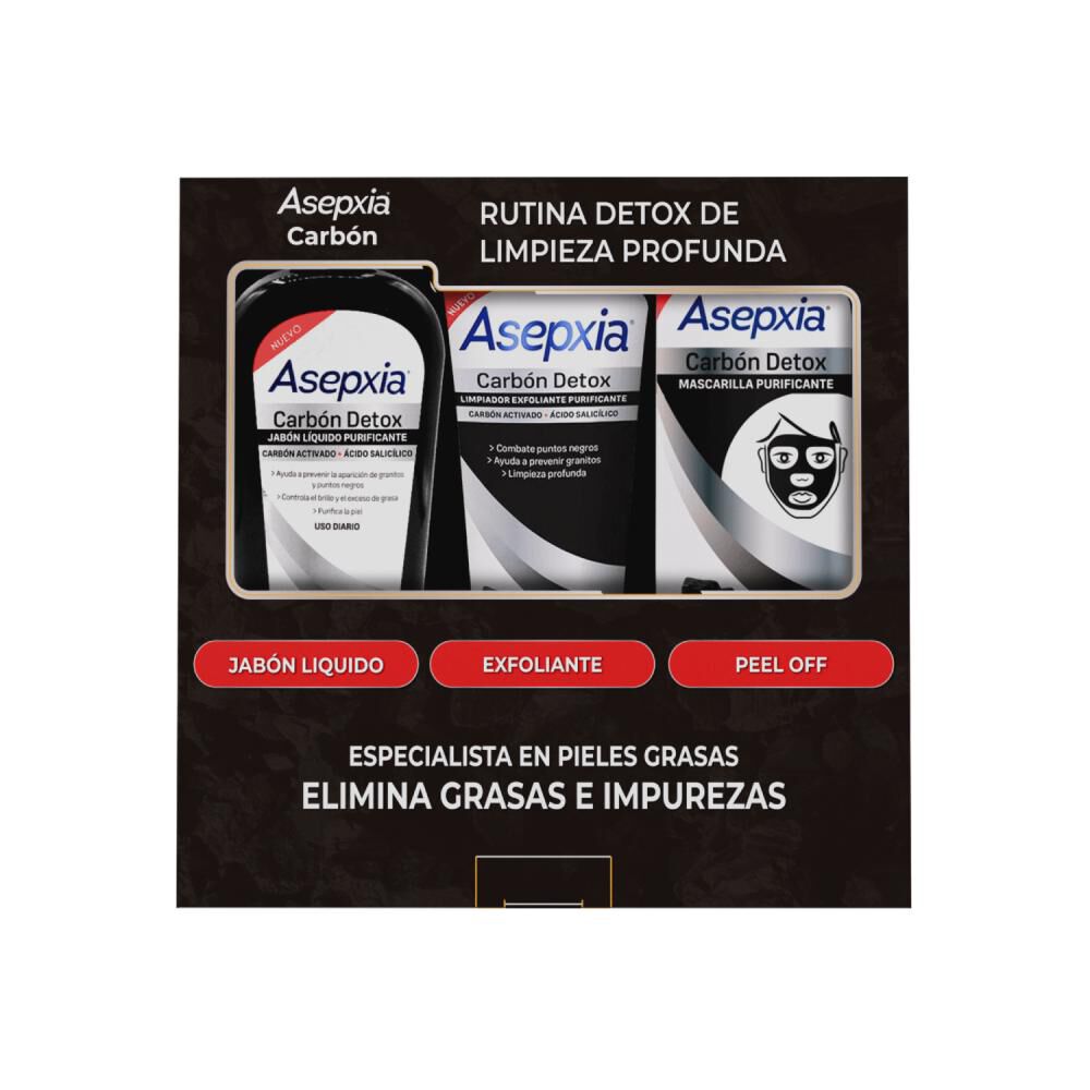 Tripack Asepxia Carbón Limpiador Liquido + Exfoliante + Peel Off image number 0.0