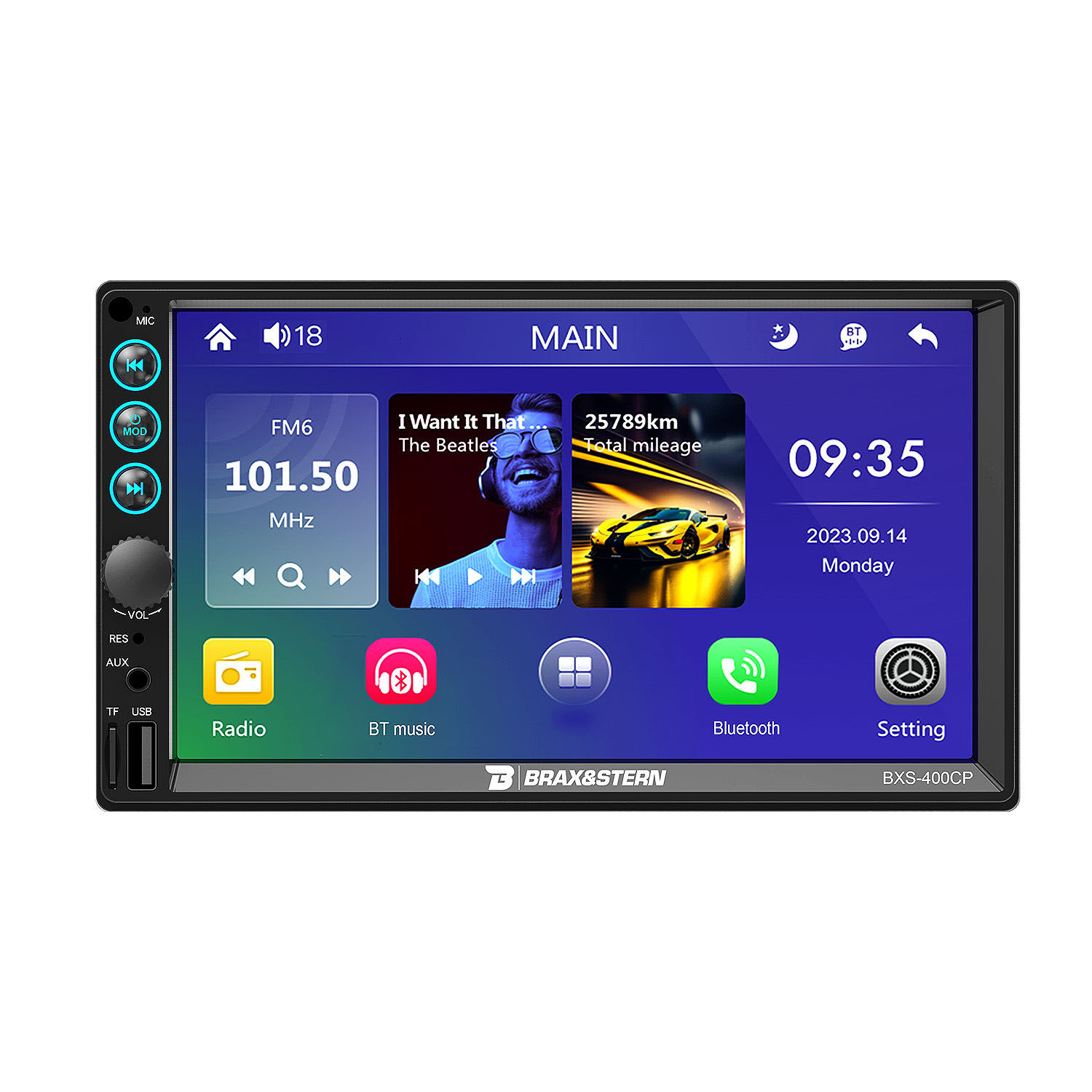 Radio Auto 2 Din Carplay Mirrorlink Touch Hd De 7'' Bxs-400 Negro image number 1.0