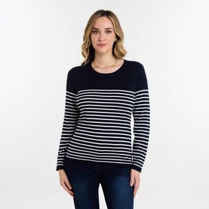 Sweater Listado Manga Larga Cuello Redondo Mujer Geeps