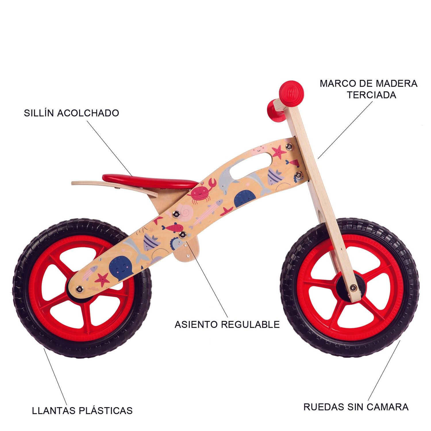 Bicicleta De Equilibrio Aprendizaje Madera Oc&eacute;ano Rojo Bebesit image number 8.0
