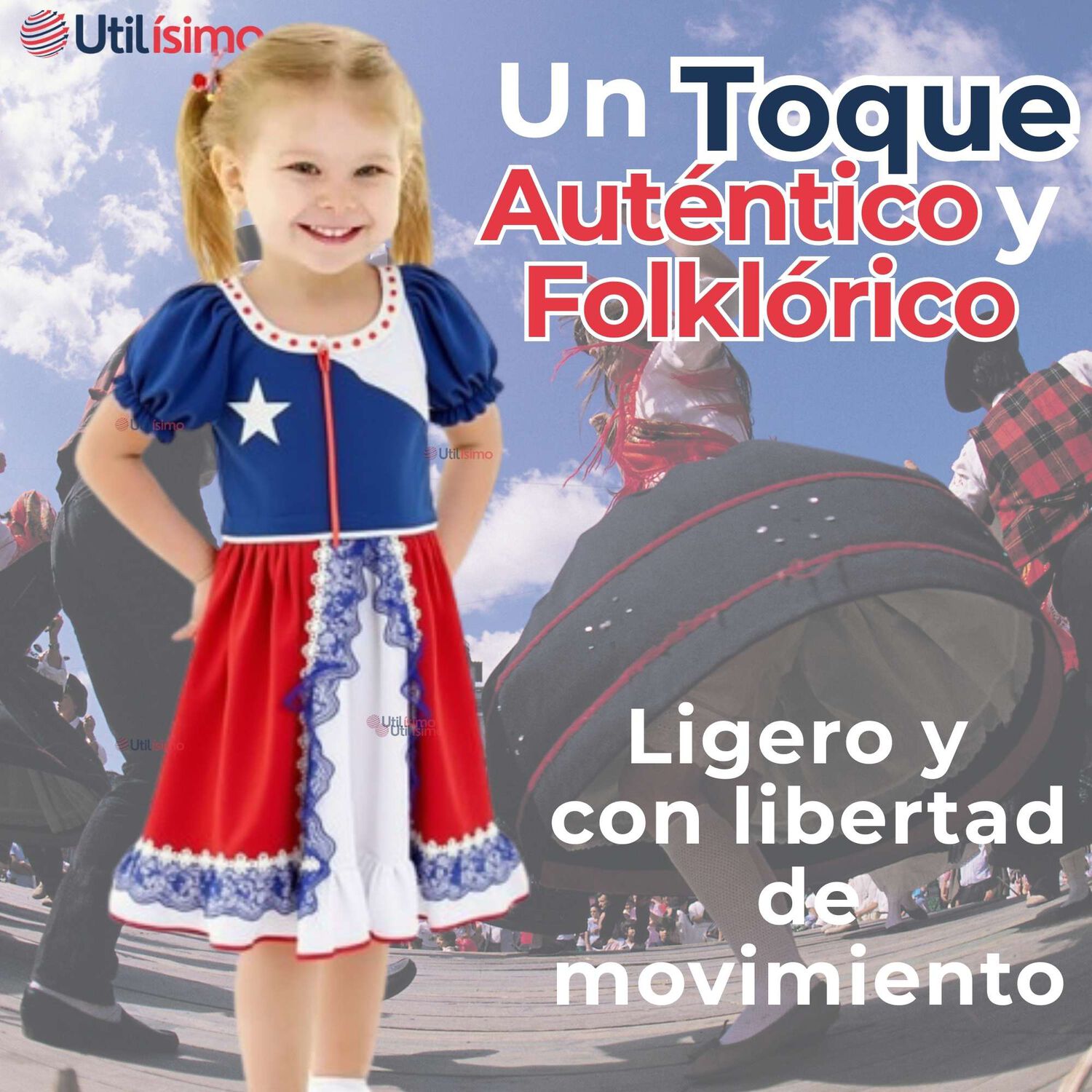 Vestido Huasa Ni&ntilde;a Bandera Chilena Fiestas Patrias image number 5.0