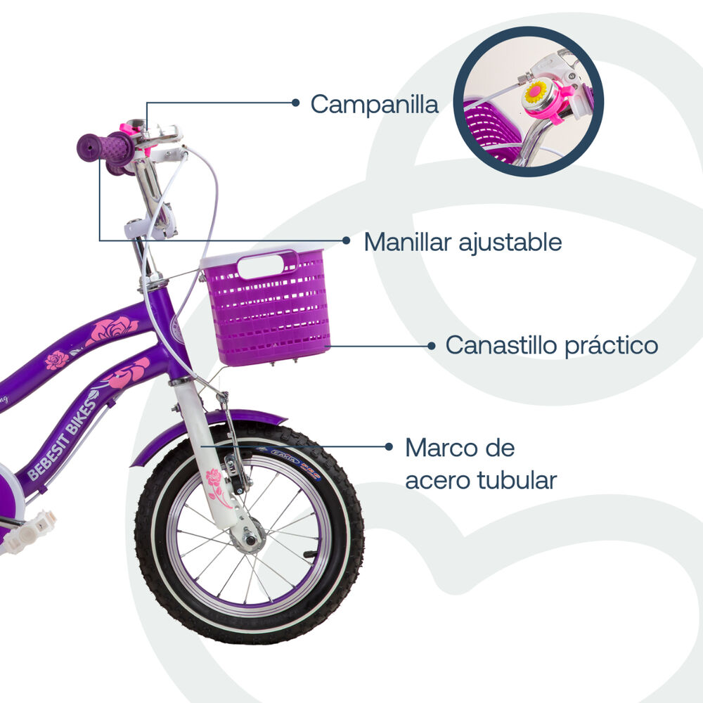 Bicicleta Infantil Queen Aro 12 Morada Bebesit image number 2.0