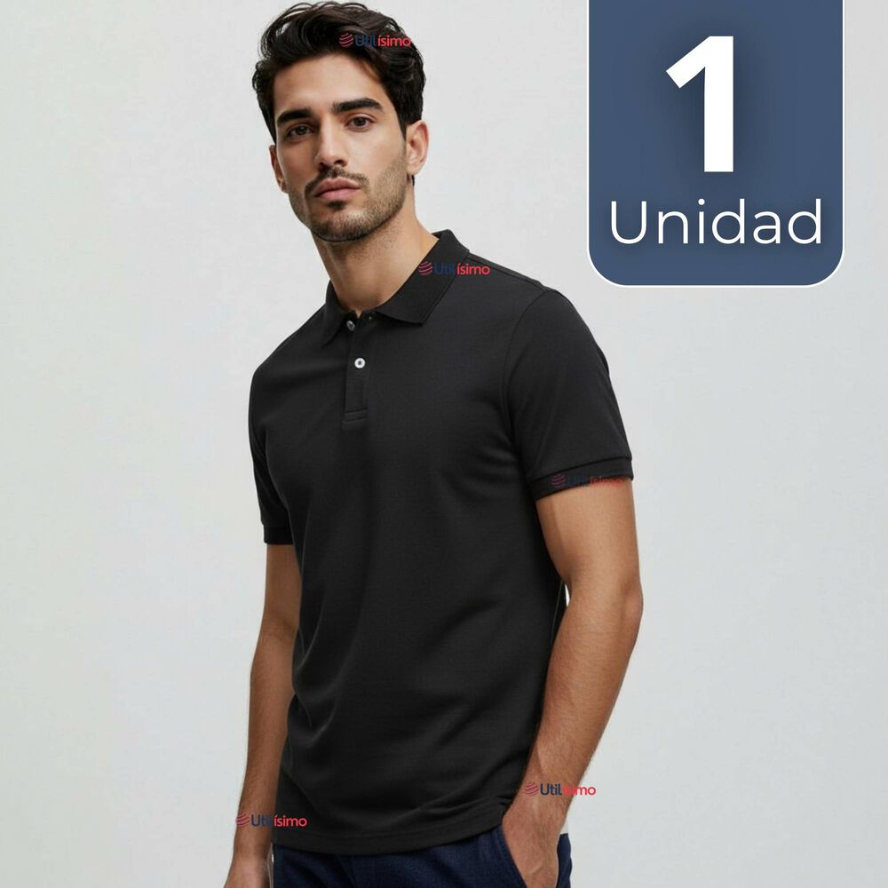 Polera Pique Premium 200g Manga Corta 100% Algod&oacute;n Textura Suave Chemise Negro Hombre image number 0.0