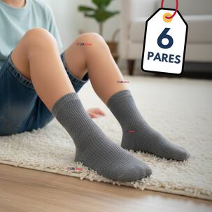 Pack 6 Calcet&iacute;nes Escolares Corto Acrilico Gris Ni&ntilde;o Juvenil