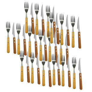 Set 60 Cubiertos Mango Madera Cuchillo Tenedor Asado Cocina